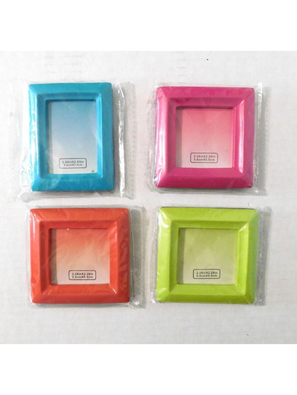 Mini Colorful Photo Frame Set Of 4 Orange Blue Green Pink 2.28in & 2.04in